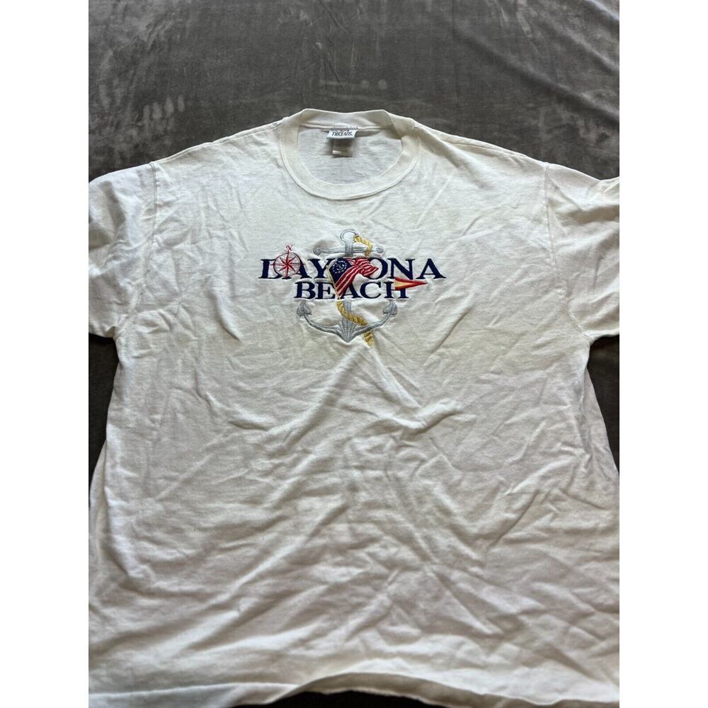 Vintage Daytona Beach Shirt Mens L Large White Single Stitch Top Threads Anchor